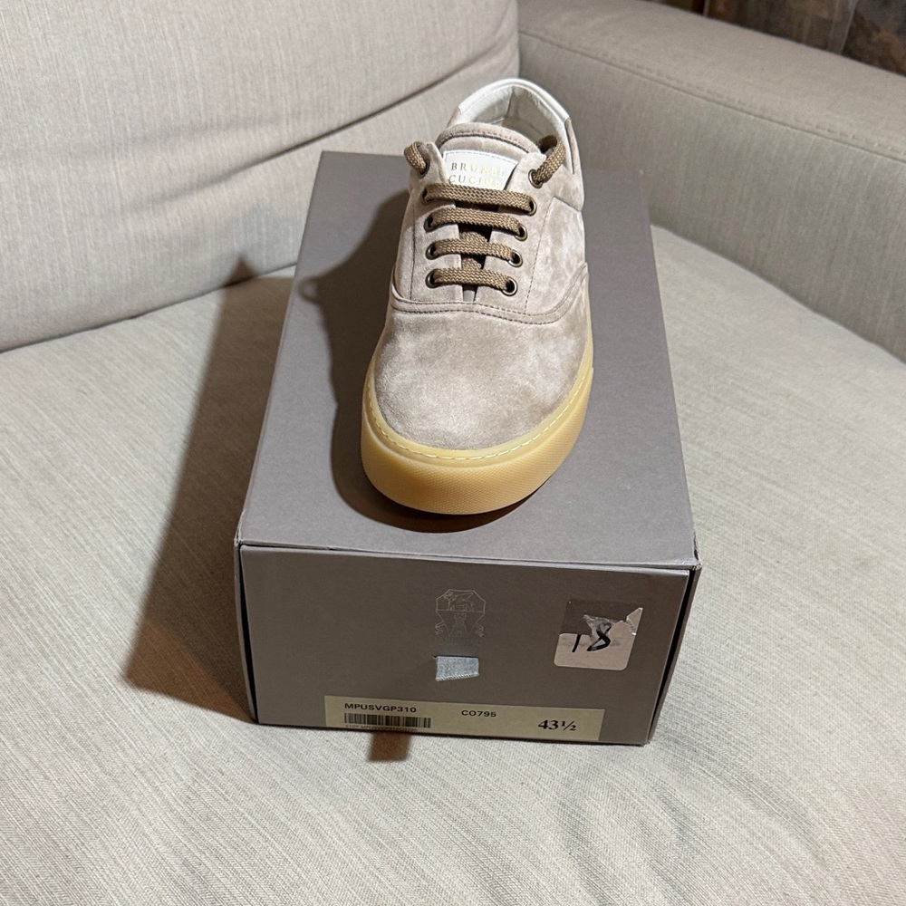 Suede Low-Top Sneaker in Beige with Gum Sole